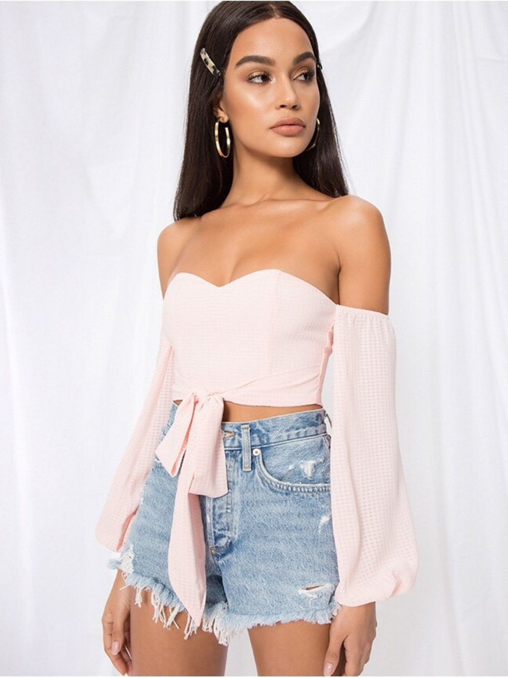 by the way 🩷 Maya Off-Shoulder Tie-Front Crop Top